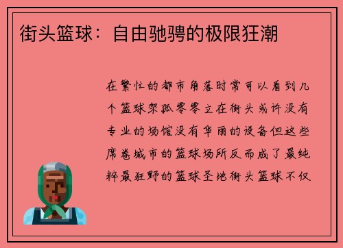 街头篮球：自由驰骋的极限狂潮