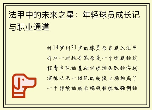 法甲中的未来之星：年轻球员成长记与职业通道
