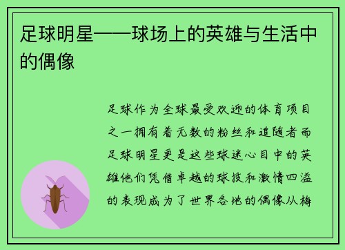 足球明星——球场上的英雄与生活中的偶像